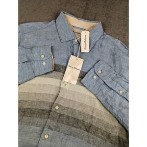NWT Tommy Bahama Shirt Men L Blue Linen Long Sleeve Raffia Blues Button Striped